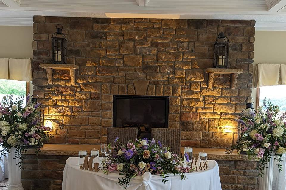 Fireplace & sweetheart table