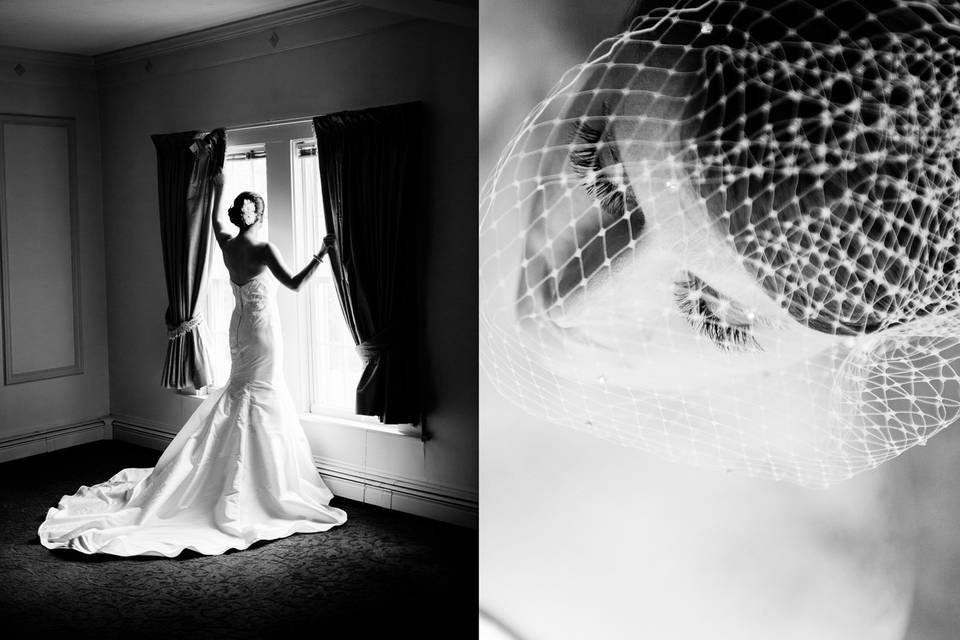 Bridal silhouette and close up before ceremony - amazing window light,