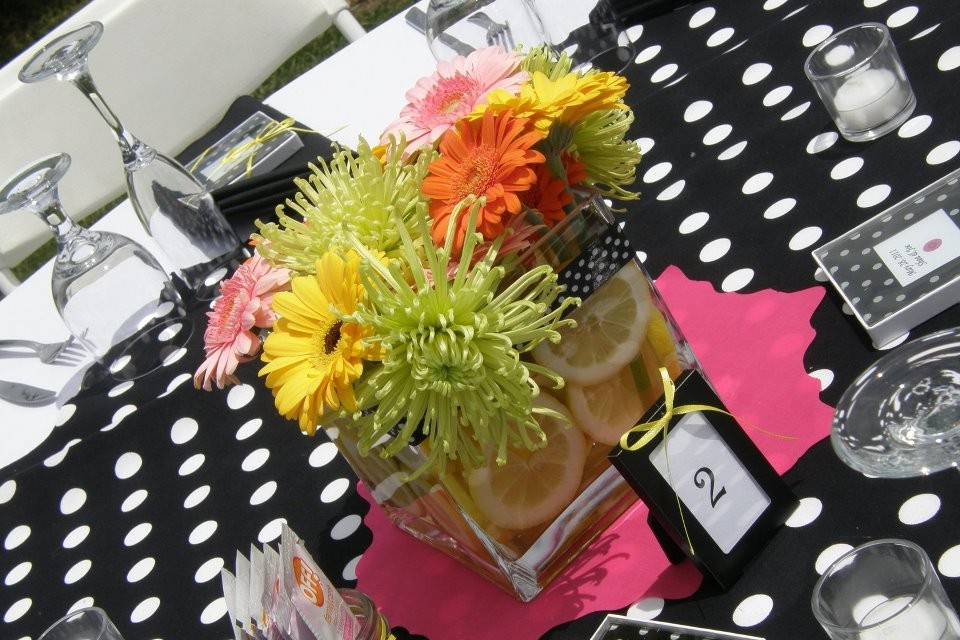 Table setup with flower centerpiece