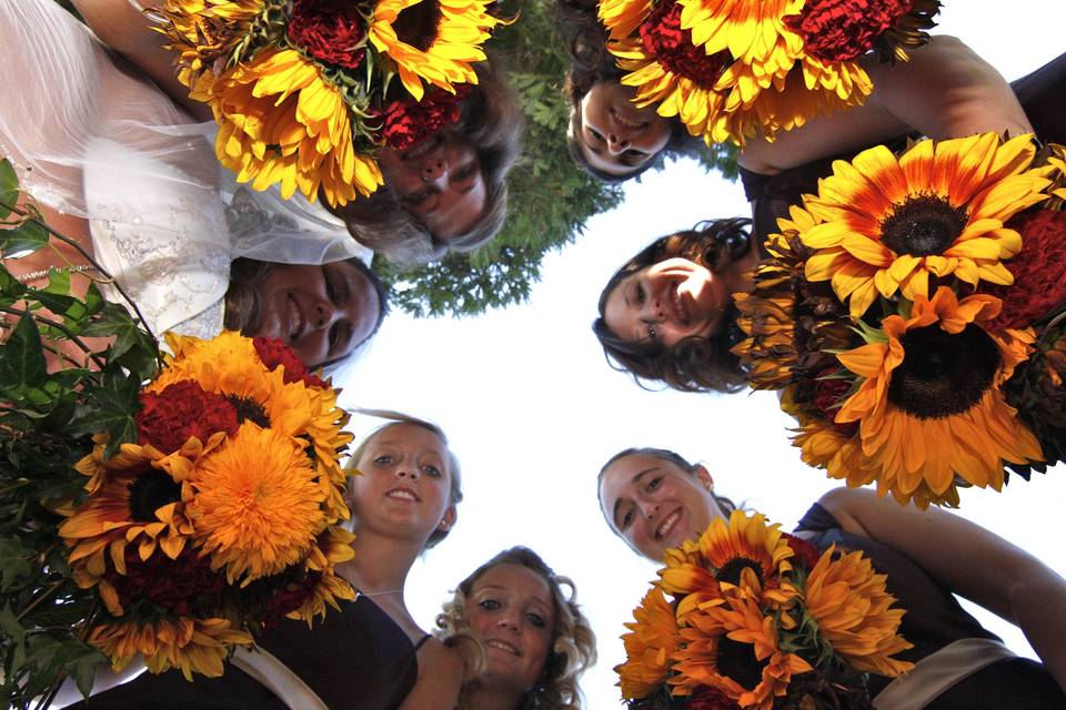 The bride with her bridesmaids