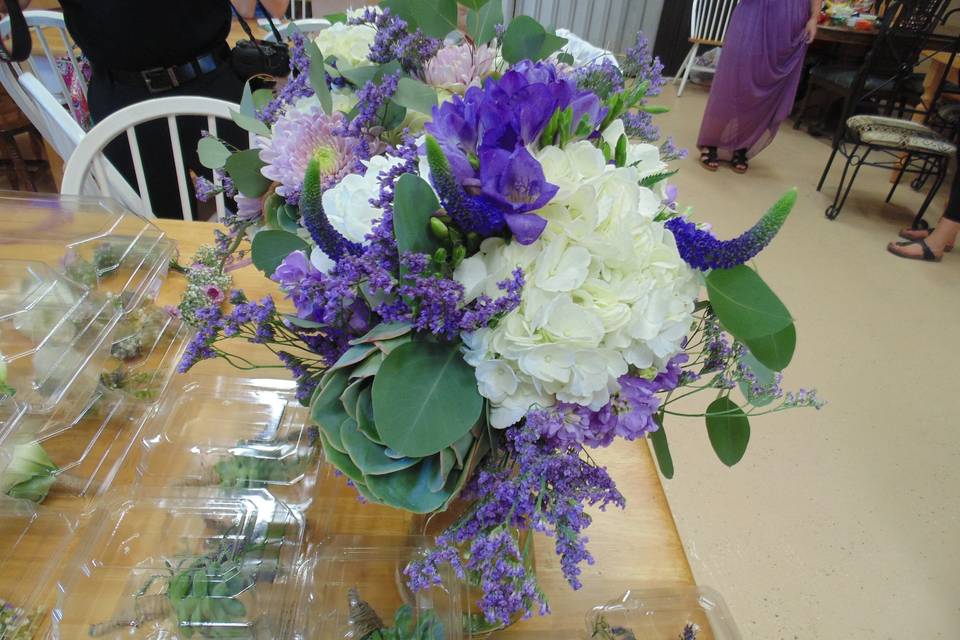 Table setup with flower centerpiece