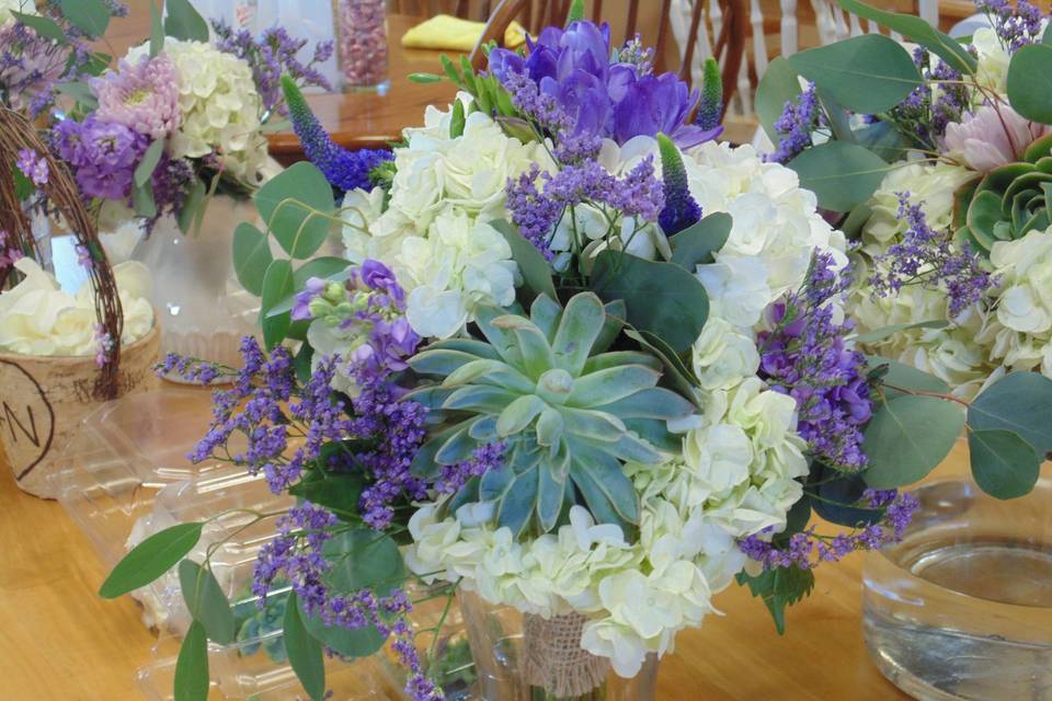 Table setup with flower centerpiece