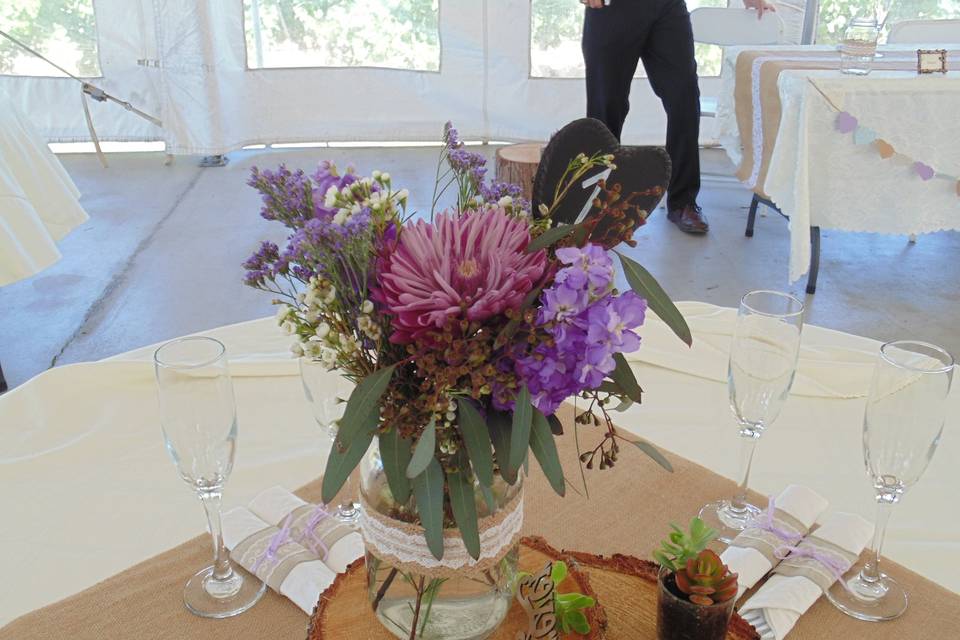 Table setup with flower centerpiece