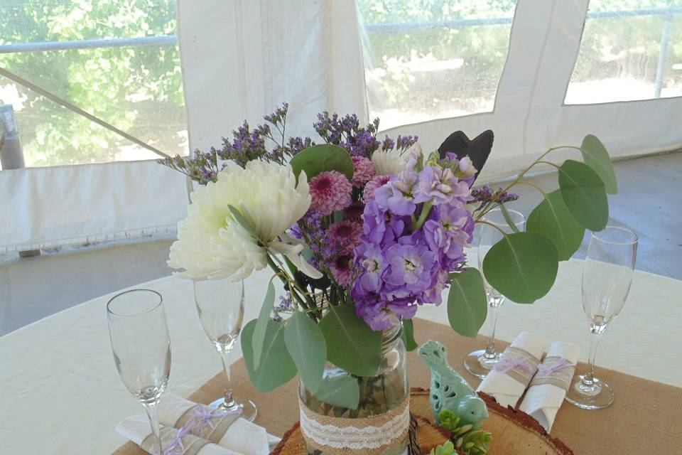 Table setup with flower centerpiece