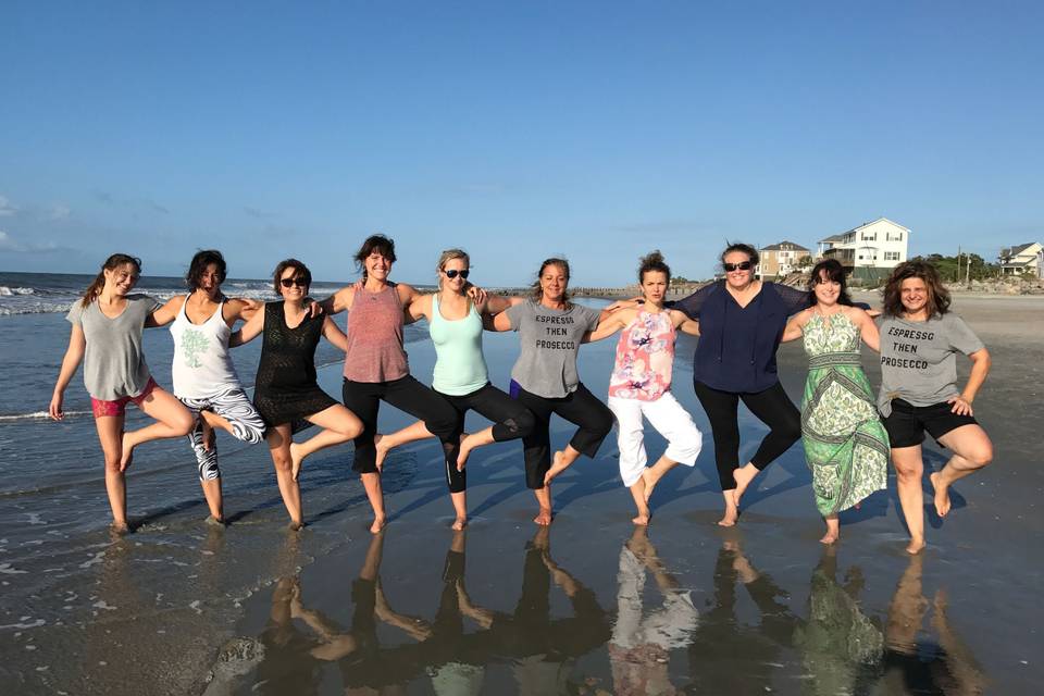 Charleston Bachelorette Yoga Party on Folly Beach with Serenity Tree Yoga