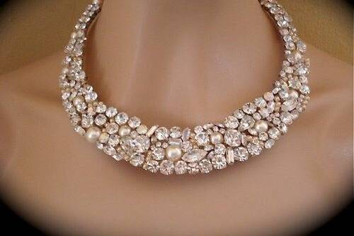 Crystal and Pearl Bridal Mosaic Necklace