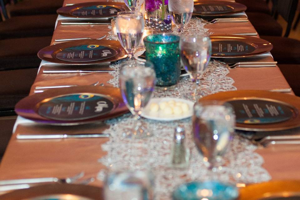 Table setup with flower centerpiece