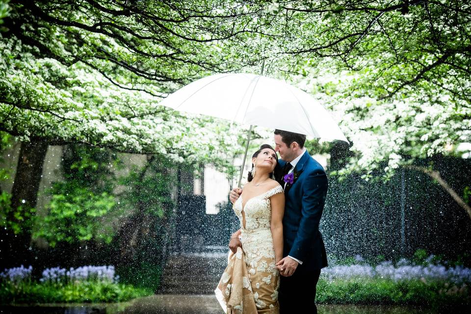 Rainy day wedding portrait