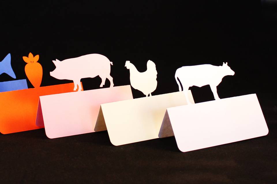 Meal Choice Place Cards: Fish, Veggie, Pork, chicken & Meat.
