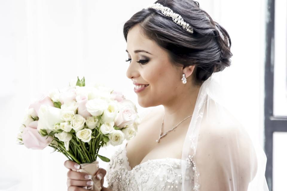 The bride holding her bouquet