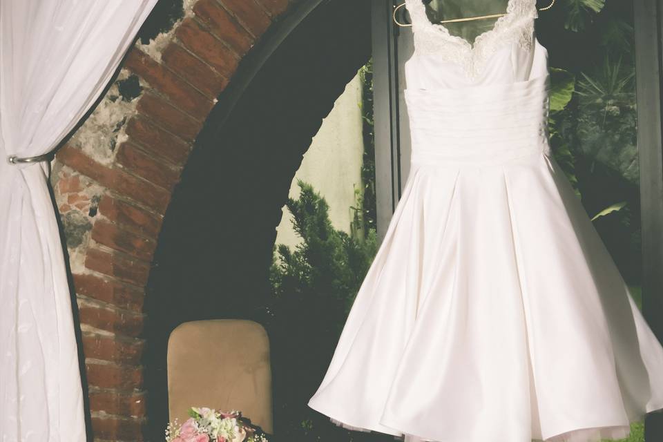 Wedding gown and shoes