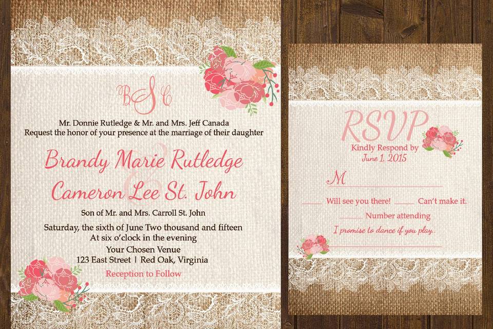 Dainty lace and pink invite