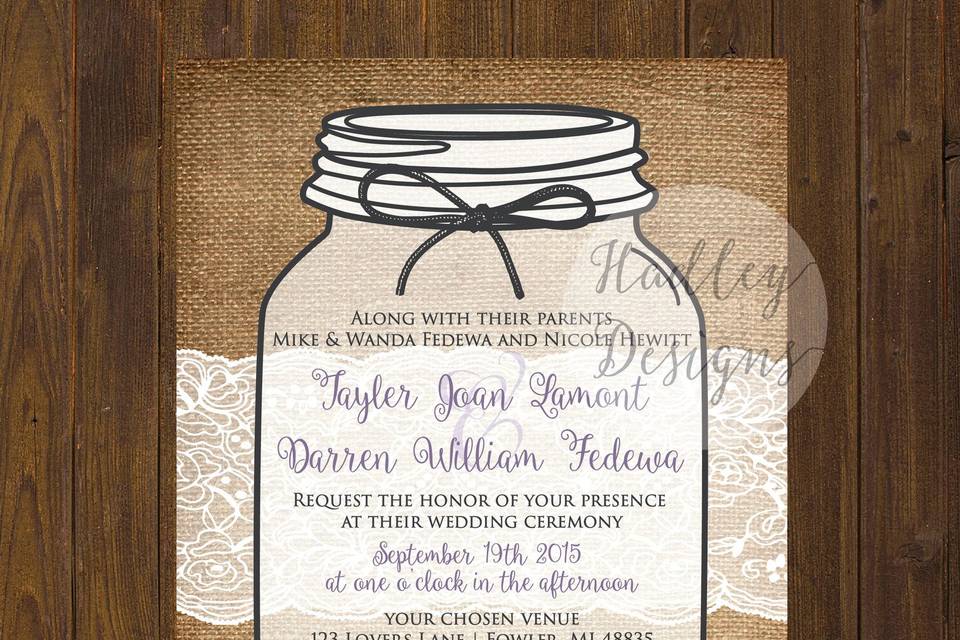 Lace and jar invite
