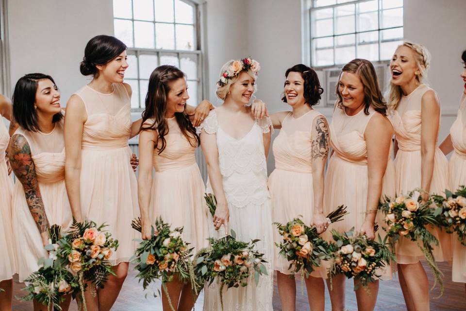 Bride and her bridesmaids