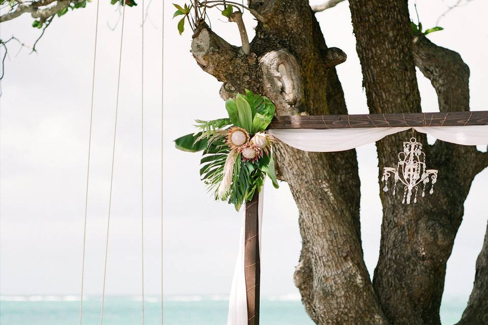 Our Kona Altar and Aloha Swing for a beach wedding on the North Shore of Oahu