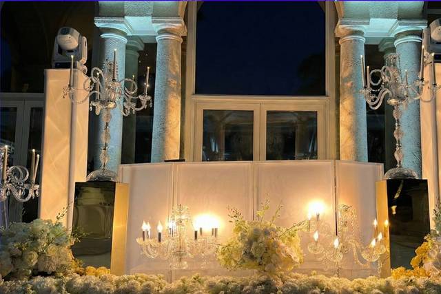 White facade with florals