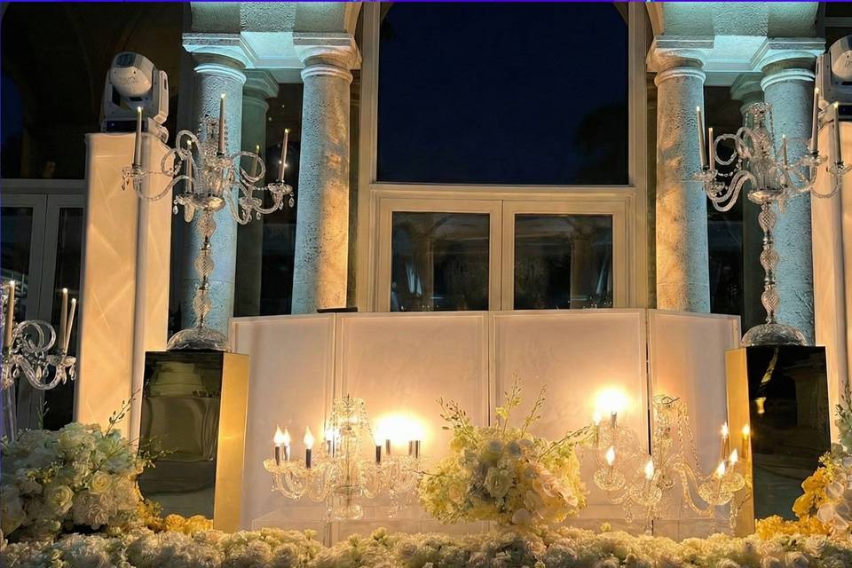 White facade with florals