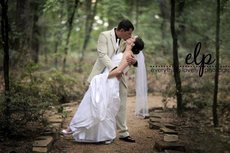 Newlyweds kissing