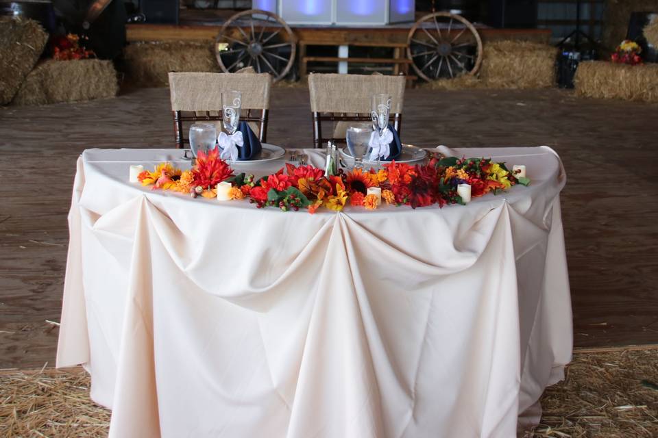 Sweetheart table at outdoor wedding