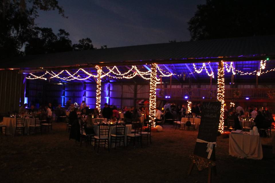 Barn wedding at night