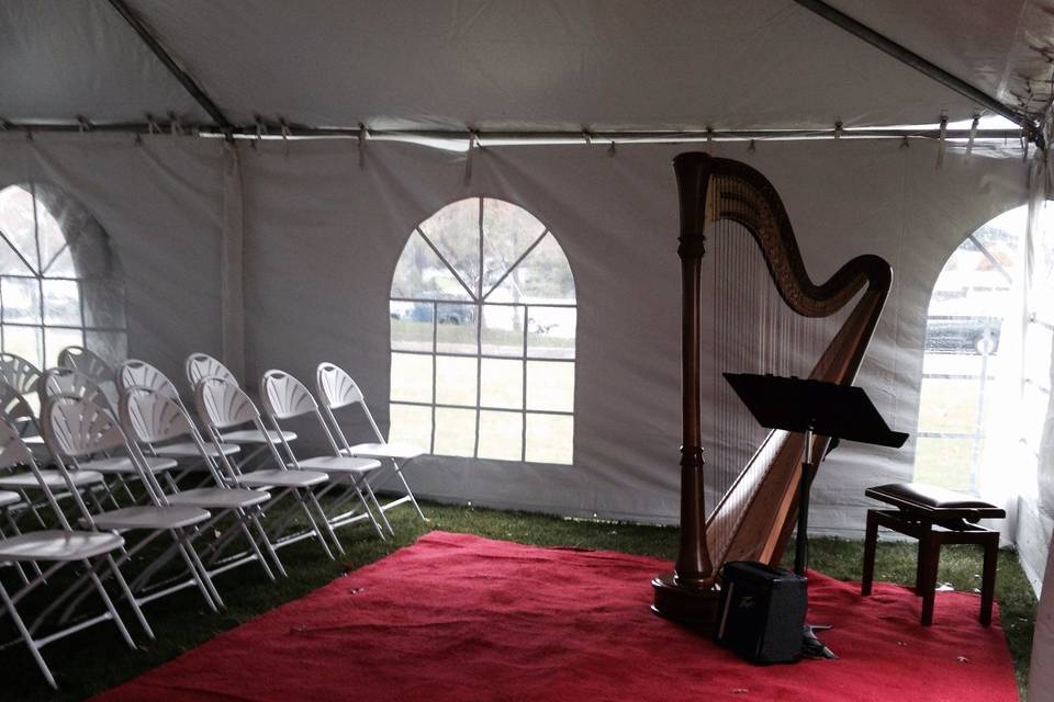 The harp in a tent setting