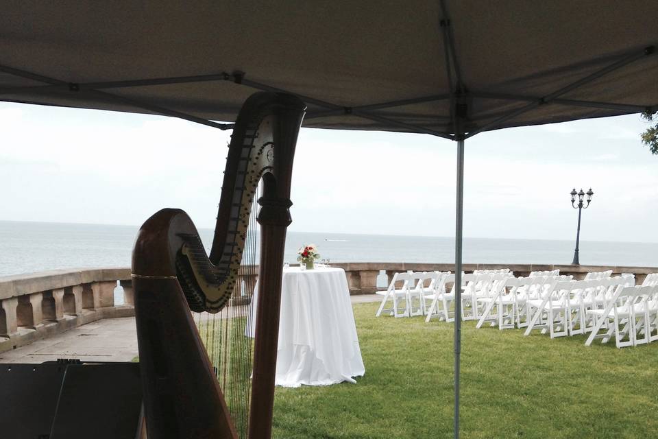 The harp in tent setting
