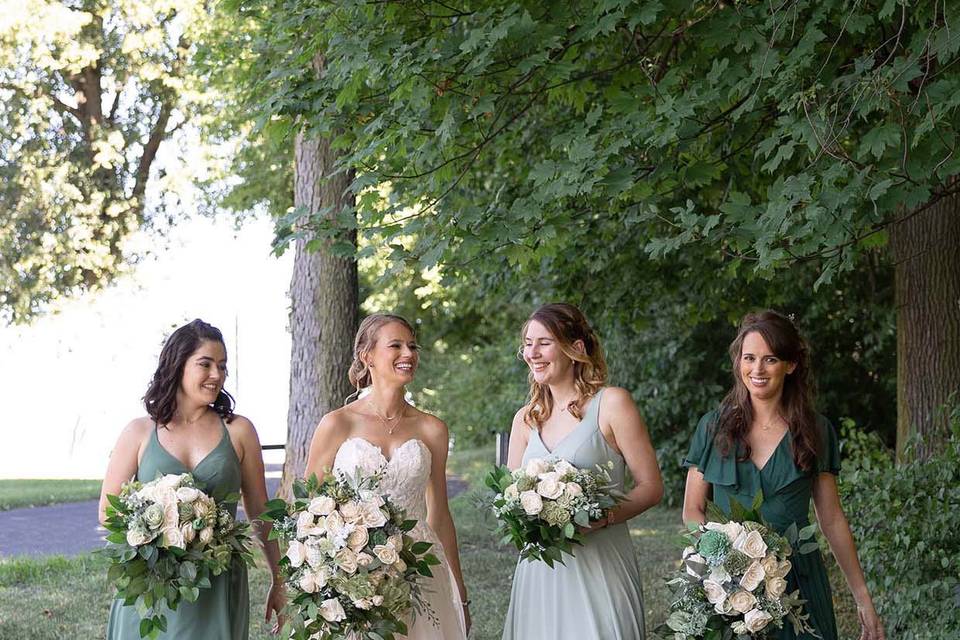 Bridesmaids walking