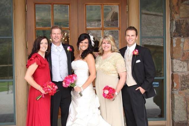 The bride and groom with friends