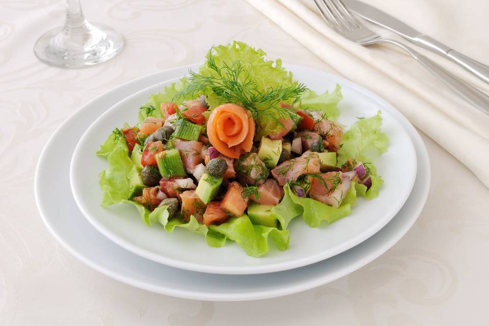 Tuna Poke And Salmon Salad