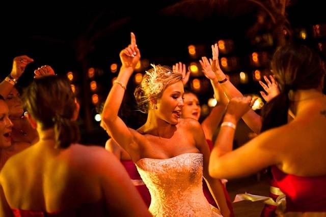 Bride and her bridesmaids on the dance floor