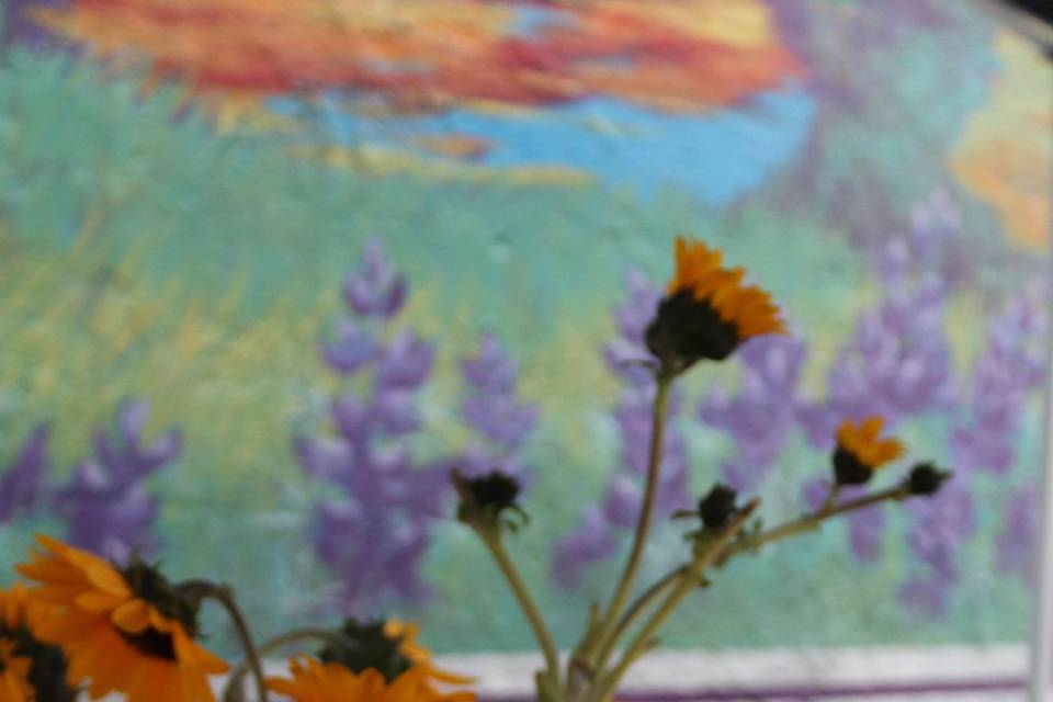 Sunflowers on flower stand