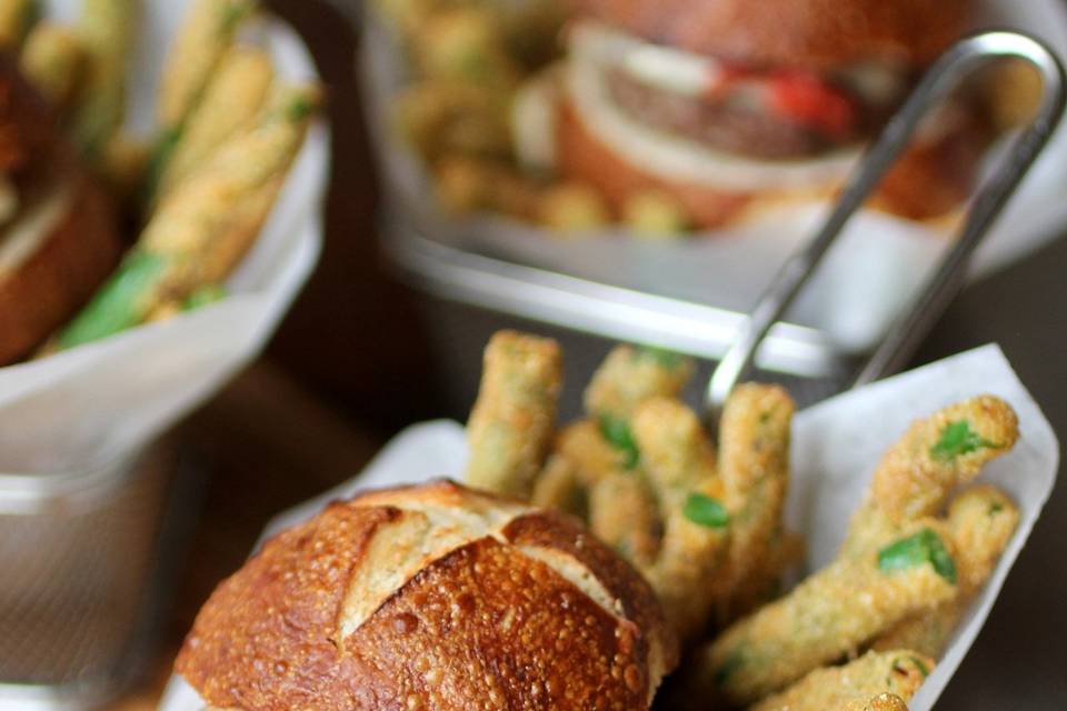 Slider and fried green beans