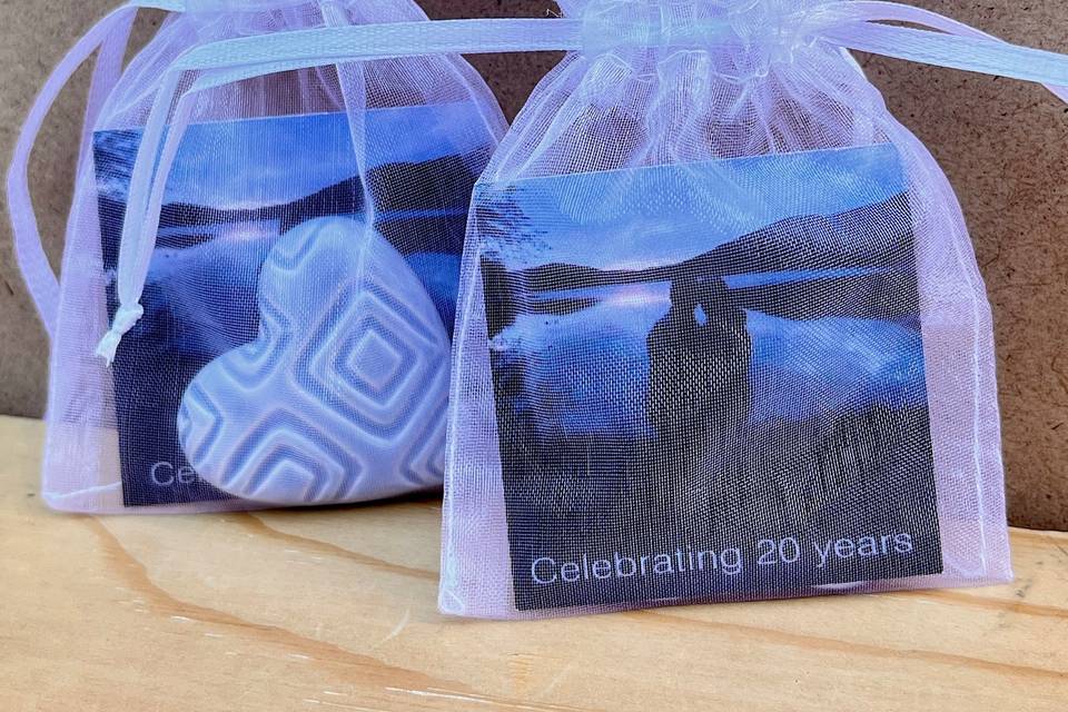 Custom tags in organza bags