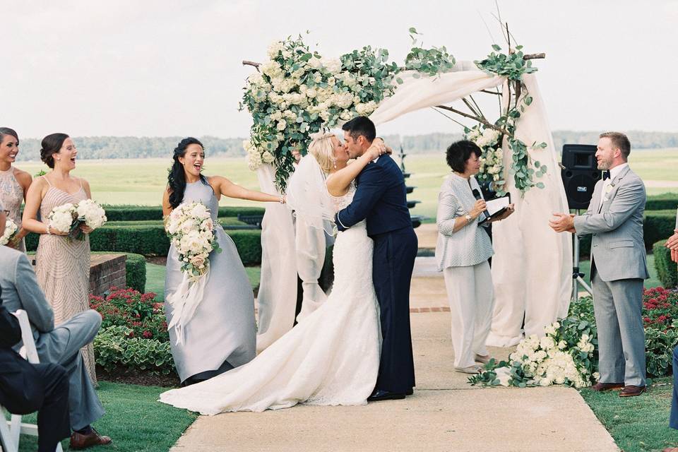 Newlyweds kiss