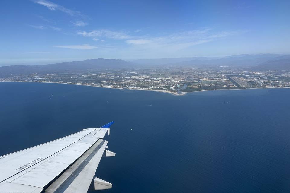 Airplane window view in Mexico