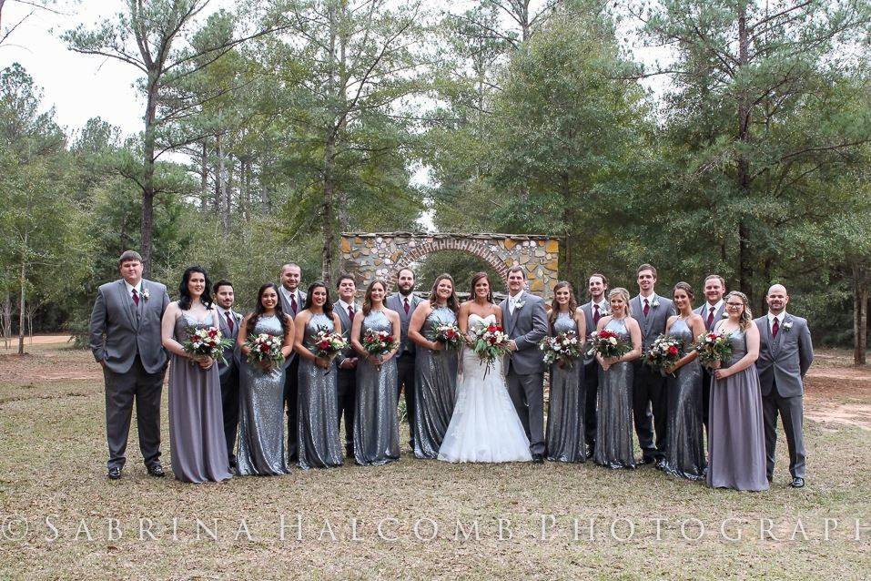 Couple and wedding attendants