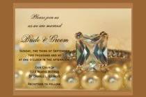 Diamond and Pearls Wedding Invitation.
Invite friends and family to share your wedding day with you with this Diamond and Pearls Wedding Invitation. Customize it with the personal names of the bride and groom and specific wedding details. Feel free to change the text, font or paper type to suit your wedding needs. Image is a close up photograph of a diamond wedding ring set and white pearls.