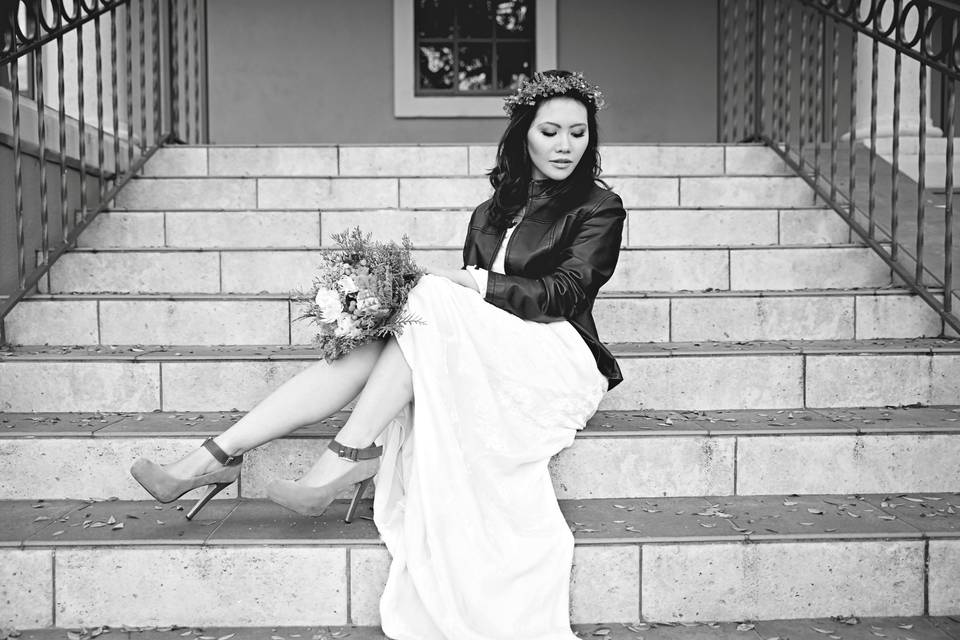 Bride portrait on staircase