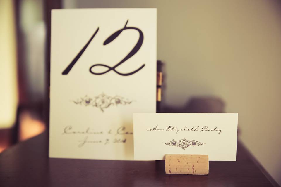 Wine Cork Place Card Holders made in house! Featuring Old World Charme design.