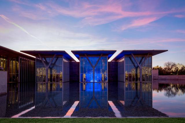 Exterior by reflecting pool