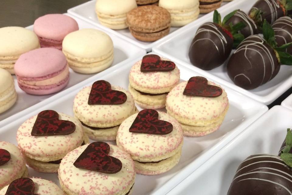 macarons and chocolate covered strawberries