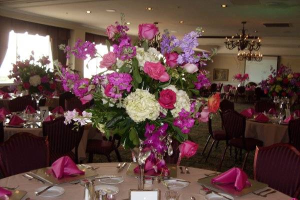 Table setup with flower centerpiece