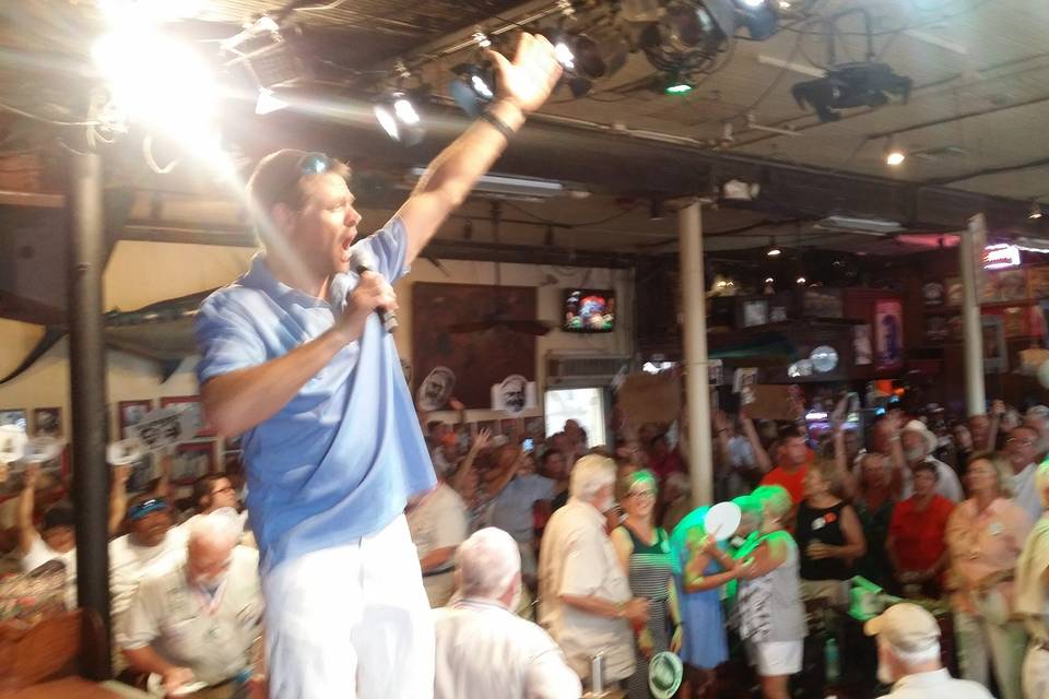 On stage at Sloppy Joes Bar , Key West, Florida for the 33 annual Hemingway Days Festival. DJ Spyder has been the DJ/MC at this event for 5 years