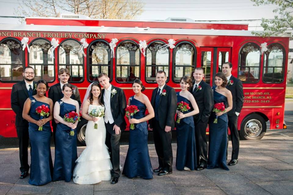 Wedding party by the trolley