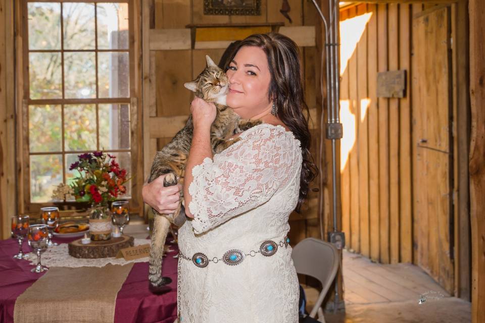 Bride with Paul, the cat.