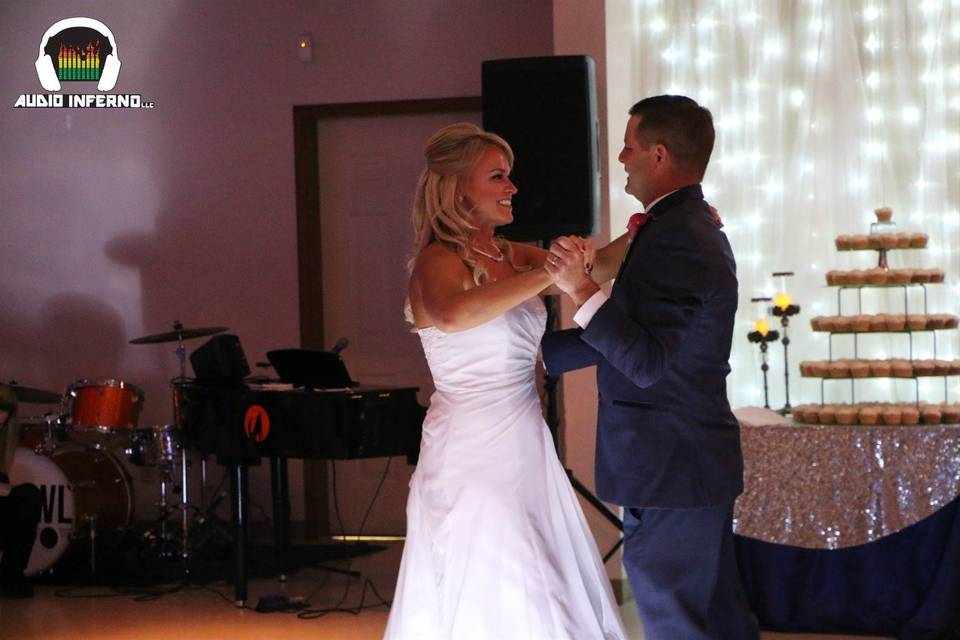 Bride and groom dancing