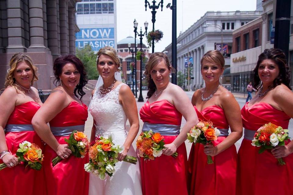 The bride with bridesmaids