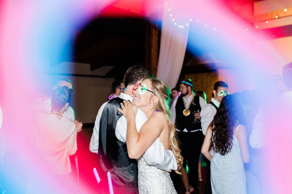 Bride and groom dancing