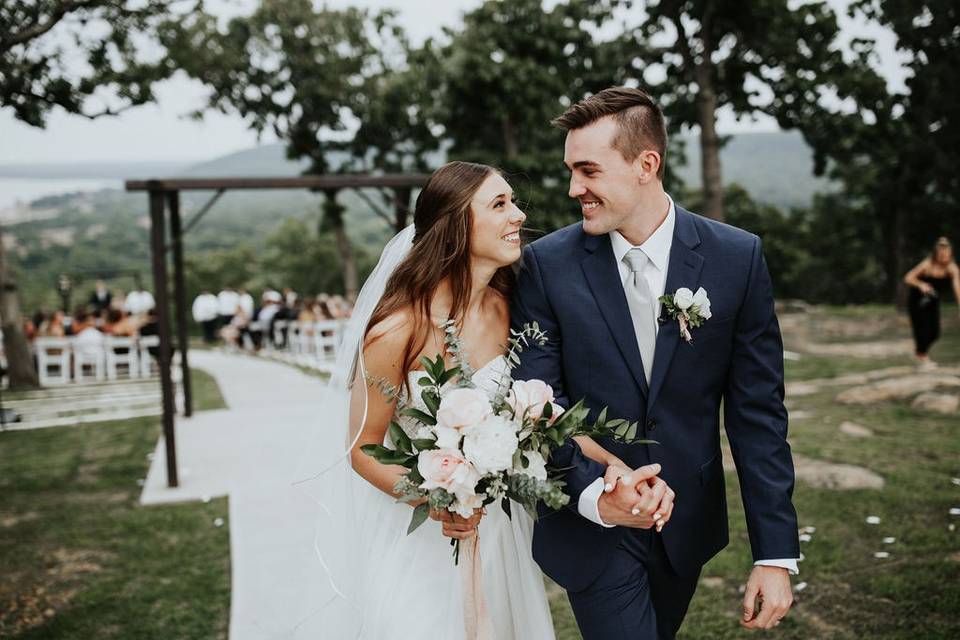 Bride and groom dancing