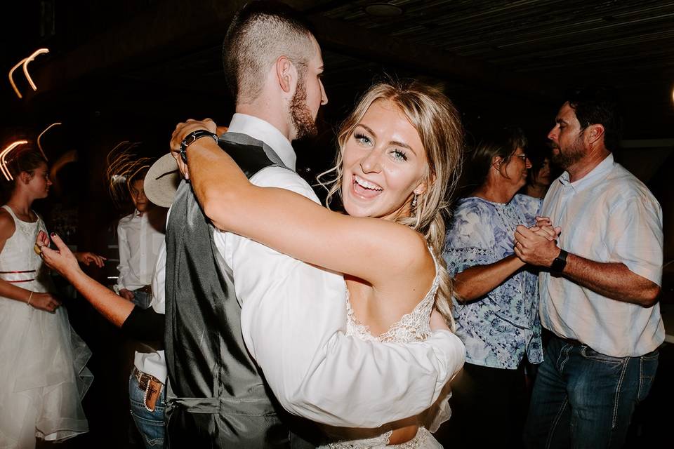 Bride and groom dancing